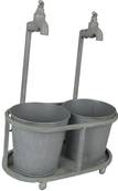 Support métal avec robinets 2 seaux gris pour bouteilles ou pots