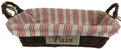 Corbeille "pain" osier et tissu rayures rouge
