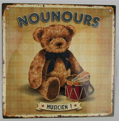 Plaque alu 19x19cm nounours