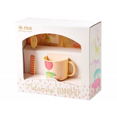 Coffret repas bébé mélamine animal rose