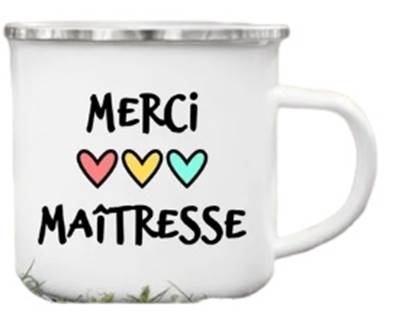 Mug métal merci maîtresse 3 coeurs