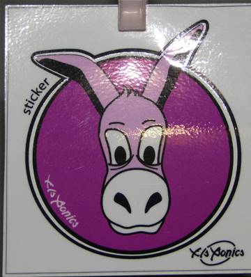 Sticker rond fuschia âne