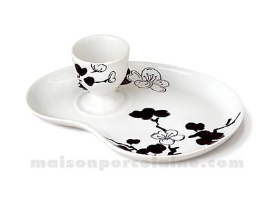 Coquetier plateau porcelaine décor noir 19X14