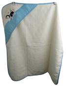 Cape enfant tissu bleu brodé chaton coeurs écru