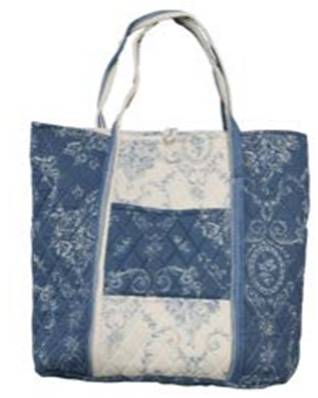 Sac à main boutis 100% coton Baroque bleu 43x39x11cm