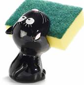 Porte-éponge chat noire en résine colorée avec éponge « Best Friends »