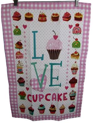 Torchon Love cupcake imprimé 50x70