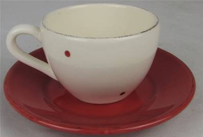 Tasse à café avec sous-tasse écru/rouge pois