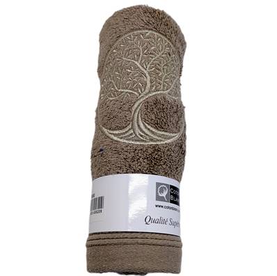 Serviette d'invité anneau 30x50 brodé arbre de vie taupe