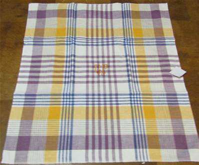 Serviette de table linge ancien ecossais bleu/jaune monogramme GP