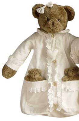 Range pyjama ours fonçé, ecru fille avec dentelle