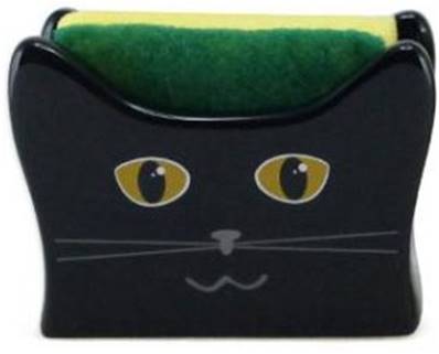 PORTE EPONGE CHAT noir + EPONGE 'MEOW' 12xh9cm