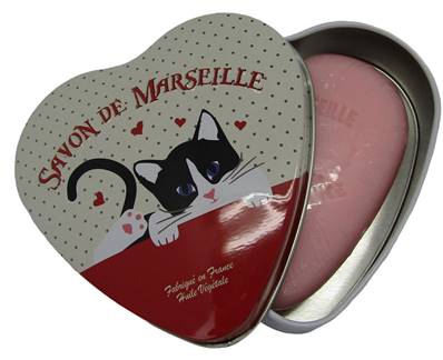 Savon 100gr chaton boite métal forme coeur