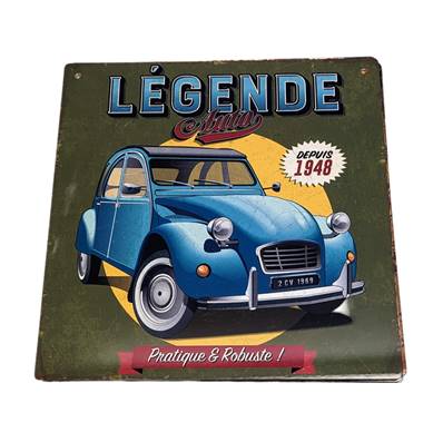 Plaque alu 19x19cm 2CV légende