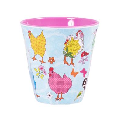 Gobelet mélamine poules bleu