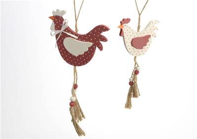 Suspension poule rouge/blanc gm