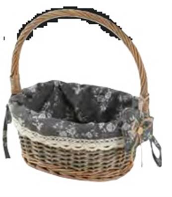 Panier ovale anse et tissu gris 26x27x19cm