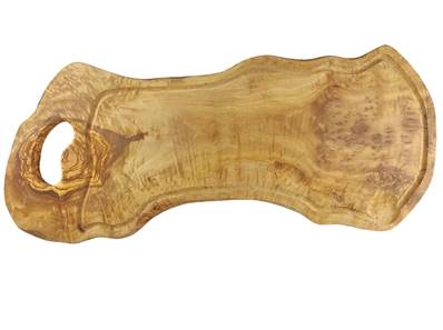 Planche à viande bois d'olivier rustique 65cm avec poignée