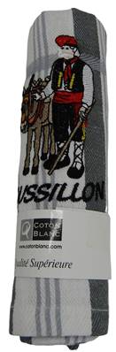 Torchon anneau brodé logo carreaux gris