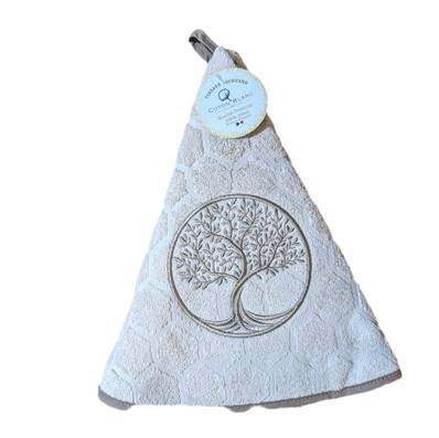 Essuie mains rond arbre de vie fil taupe / beige