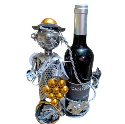 Support bouteille Félix métal gris/cuivre Vendangeur 22x28x15cm