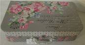 Valise en carton grise fleurs