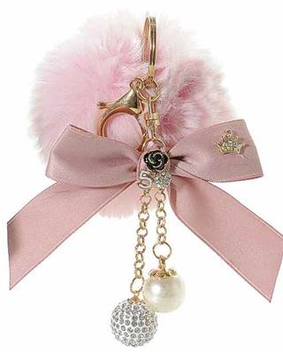 Porte clé pompon rose charm de sac pendetif perle et strass
