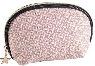 Trousse de toilette en tissu pied de poule rose