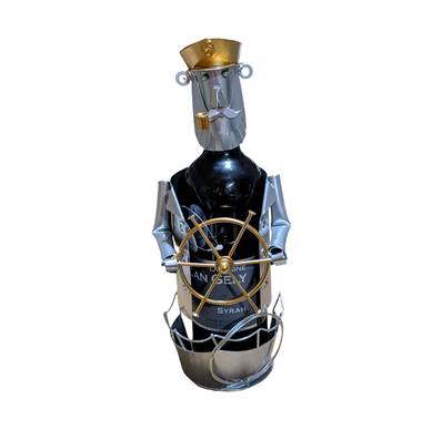 Support bouteille Félix métal gris/cuivre - Marin 14x22x13xcm