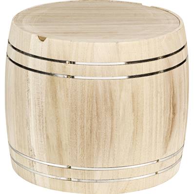 Coffret bois nature forme tonneau
