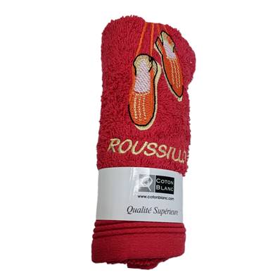 Serviette d'invité anneau 30x50 brodé espadrilles Roussillon rouge