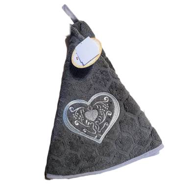 Essuie mains rond coeur gris foncé