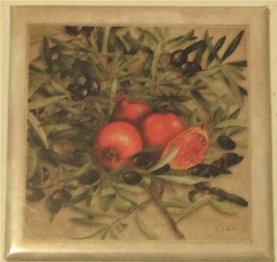 Magnet plaque carrée grenades/olives