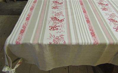 Nappe carrée rubans écru rouge pour table 120x120cm