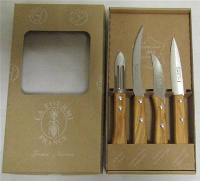 Coffret 4 couteaux cuisine bois d'olivier