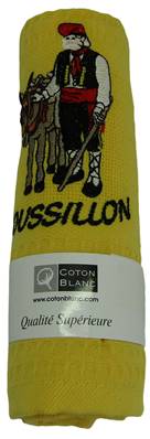 Torchon anneau brodé logo nid d'abeille uni jaune