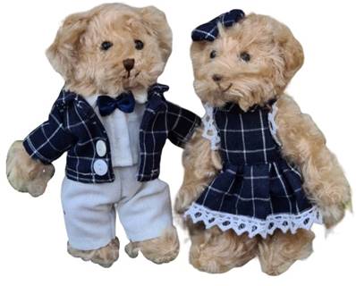 Couple de petits ours costume bleu 15cm