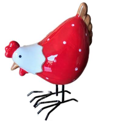 Poule déco rouge pattes métal cotty 11cm