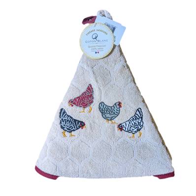 Essuie mains rond poules beige