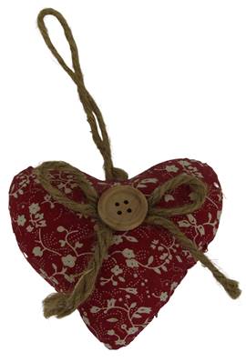 Suspension coeur fleuri rouge + bouton