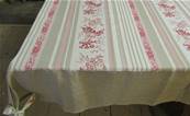 Nappe carrée rubans écru rouge pour table 120x120cm