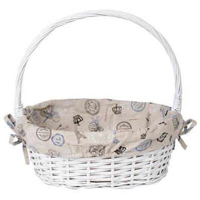 Panier 1 anse PM osier blanc tissu beige Paris