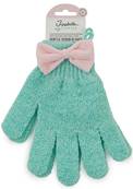 Gants exfoliants vert menthe noeud rose lot de 2