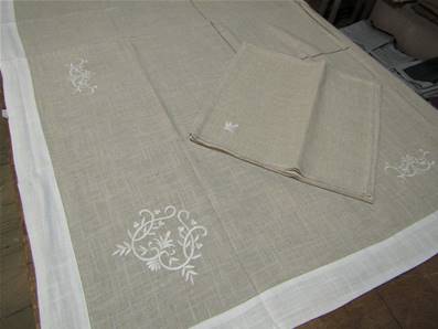 Nappe 160x200 Monogramme blanc + 6 serviettes