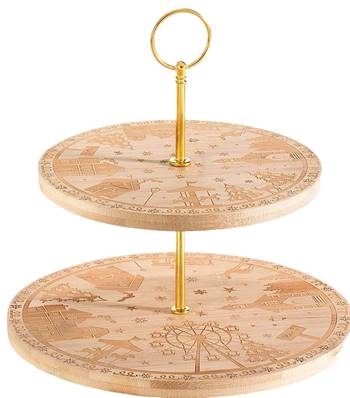 Présentoir en bois "Parc de Noël" à 2 étages avec décorations