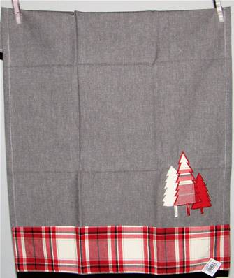 Torchon écossais rouge/gris + sapins coton