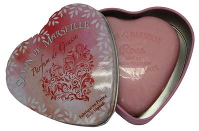 Savon 100gr rose boite métal forme coeur