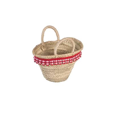 Panier enfant tressé ruban vichy rouge 27x16x16