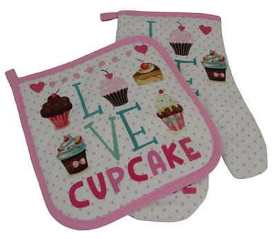 Set gant + manique Love cupcake