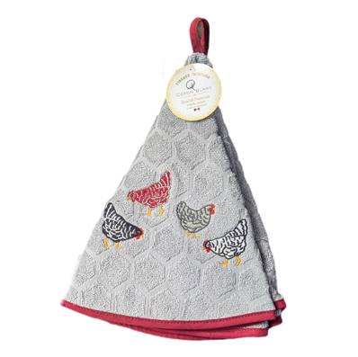 Essuie mains rond poules gris perle